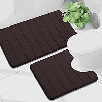 Vista 44 de Buganda Juego de 2 tapetes de baño de espuma viscoelástica y tapete para inodoro en forma de U, lavable a máquina, suave, antideslizante, Negro