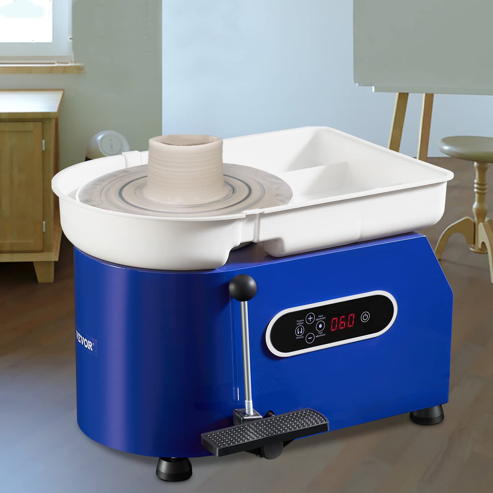 VEVOR Töpferscheibe Keramik Rad Maschine Max. 450 W, Elektrische Töpferscheibe Maschine 28 cm 300 U/min Töpferscheibenmaschine, mit Pedal & Schürze Formmaschine, Geeignet für Anfänger, Enthusiasten