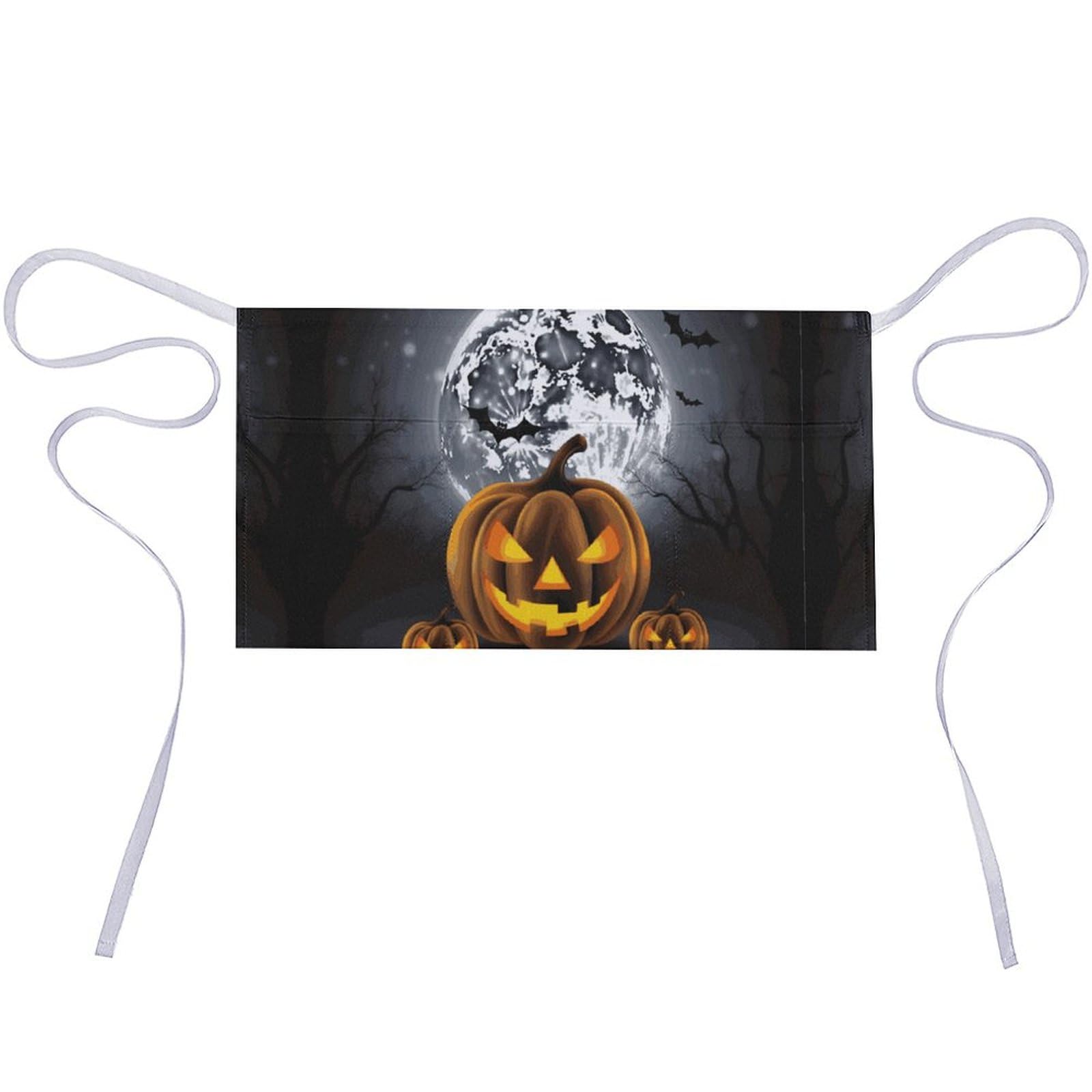 KLWQR Halloween Moon Bat Pumpkin Server Aprons Waterproof Adjustable Waiters Apron Half Apron With 3 Pockets Kitchen Restaurant Short Apron for Women Men