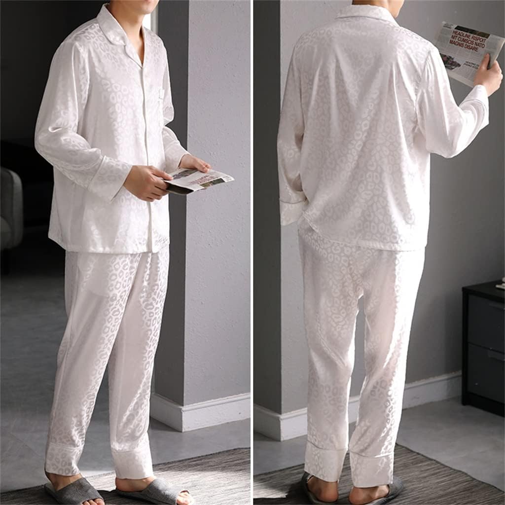 Pajamas Men's Spring Autumn Long Sleeve Silk Ice Homewear White Suit