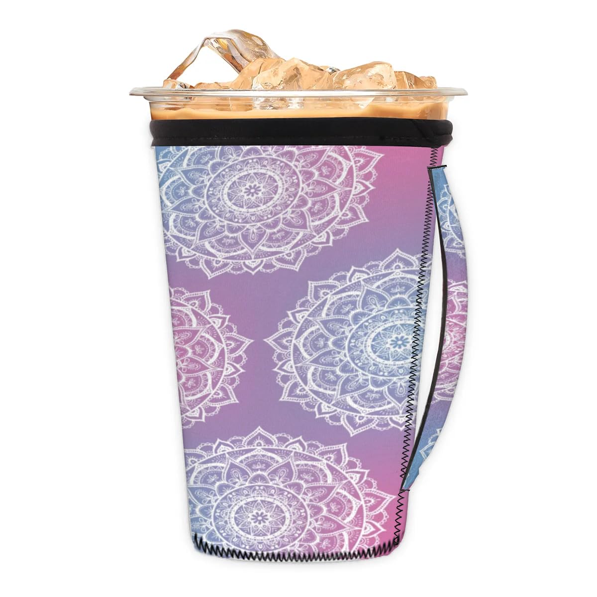 Mandala Colorful M Reusable Iced Insulator Coffee Sleeves Neoprene Insulated Sleeves With Handle Coffee Sleeves for Iced Coffee Cups Drinks