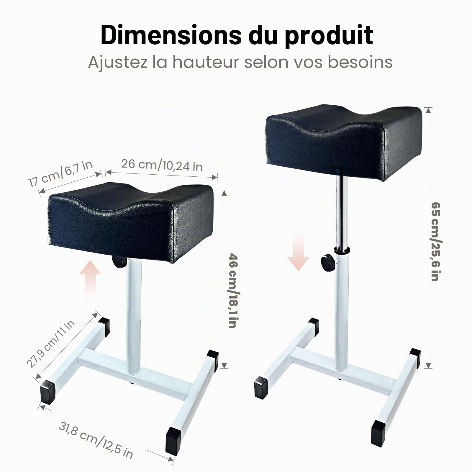 Tabouret de Pédicure et Manucure Réglable en Hauteur - Repose-Pieds pour Soin des Pieds, Massage Spa, Salon de Beauté - Noir