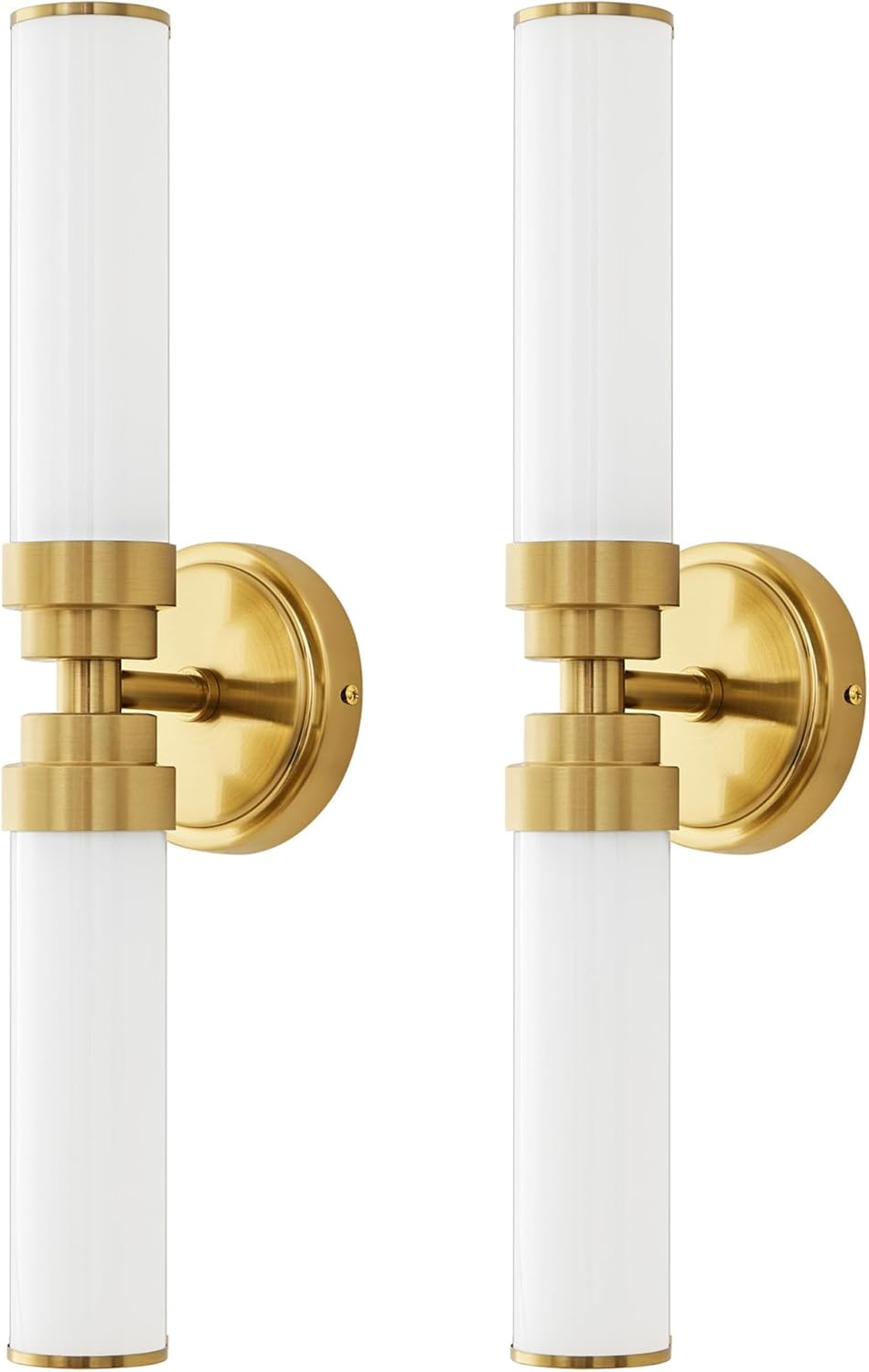 Bathroom Light Fixtures 2 Pack, Gold Wall Sconce with Milk Glass Shade, Modern Vanity Light Up and Down Sconces Wall Light - Bulb Not Included