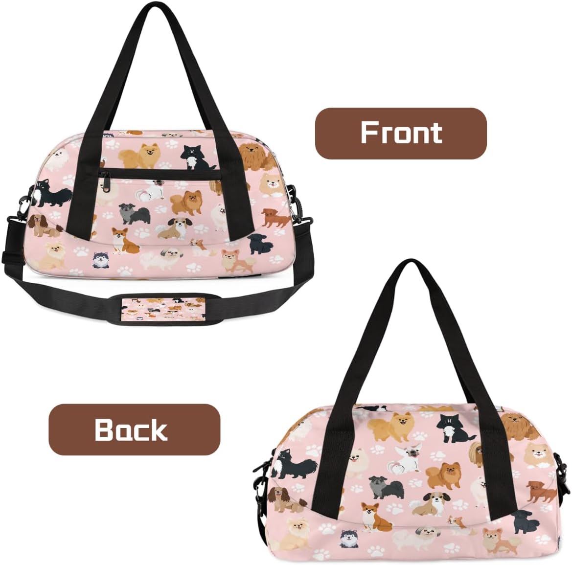 Pink Cute Paw Print Gym Bag for Women & Men - Small Travel Duffel Bag for Sports, Getaway, Overnight, Lightweight Weekender Bags, Workout, Dance Bag for Boys & Girls, Kids & Teens - Image 5