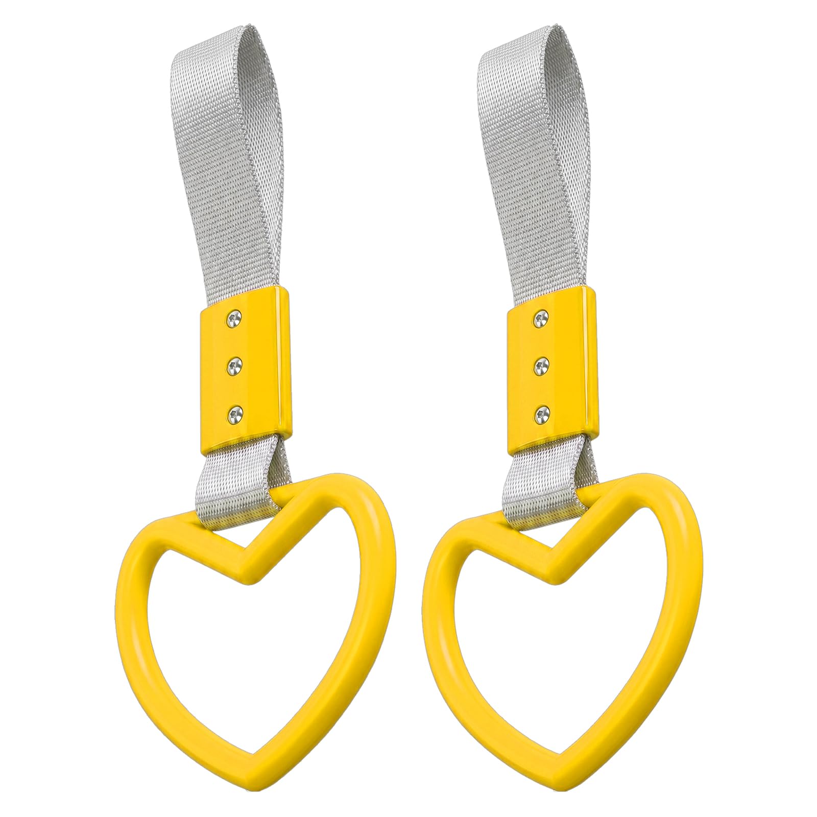 2PCS Heart Shaped Car Handle Straps, Rear Bumper Warning Keychain Ring for Car Exterior Accessories (Yellow-Silver)