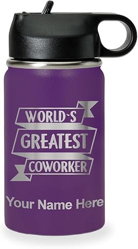 Miniatura 32 de LaserGram Personalized Water Bottle, World's Greatest Coworker, Stainless Steel Double Wall Vacuum Insulated with Flip Top Straw, Custom Engraved