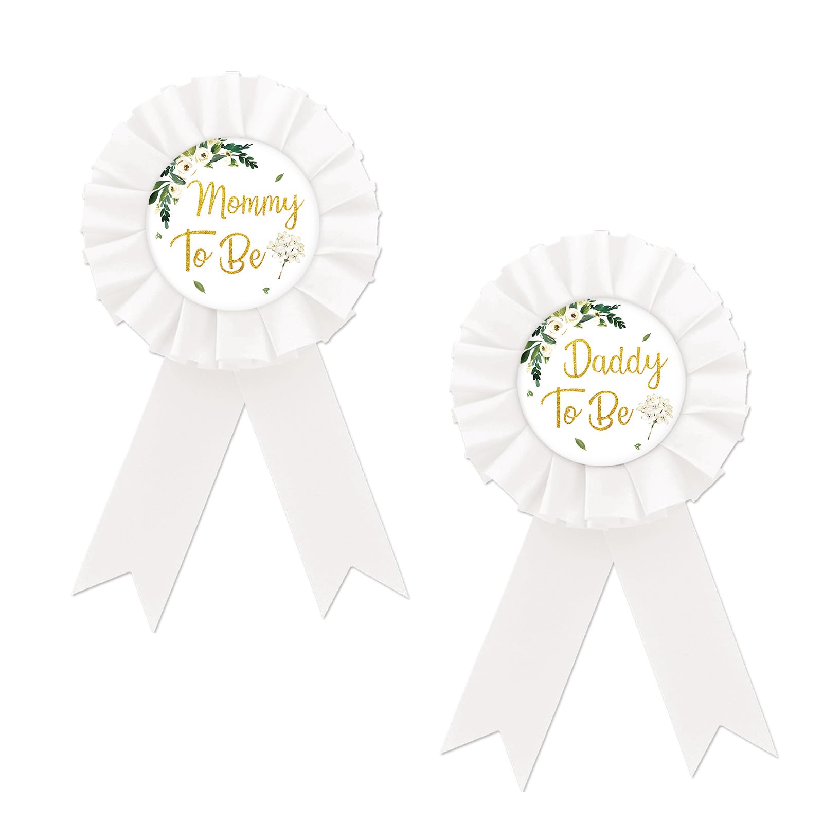 Mom To Be Tinplate Badge Pin, Baby Shower/Gender Reveal Button Pins, Daddy To Be Button Pin, White Rosette Mom To Be Button for New Dad New Mom