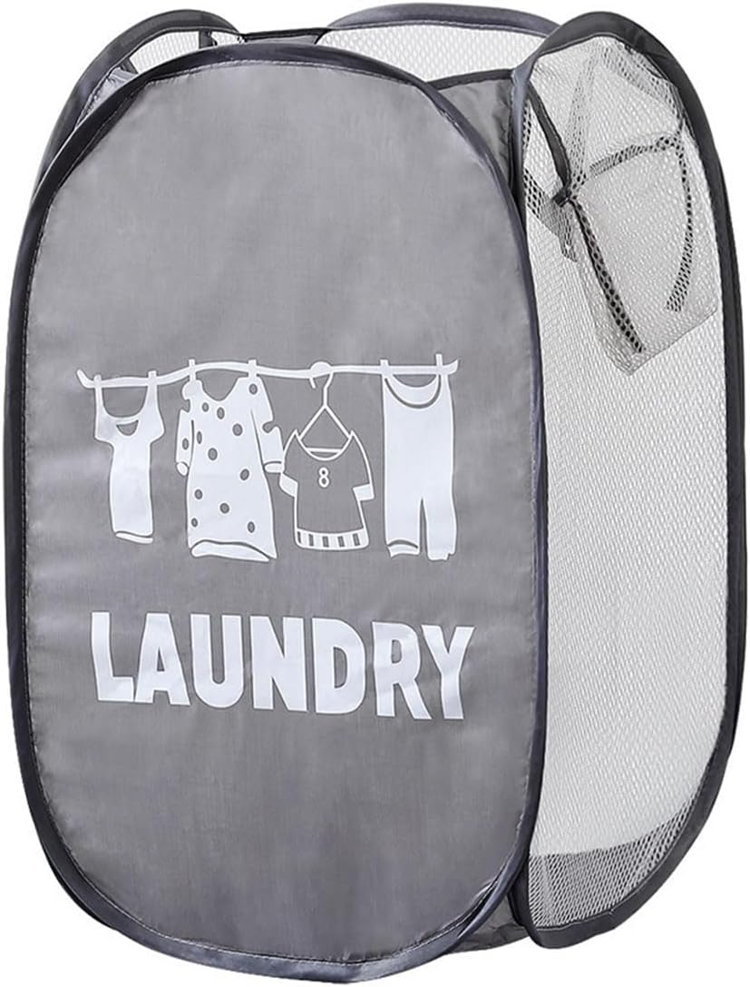 Pop Up Laundry Bag Washing Foldable Popup Basket Bag Mesh Hamper Storage Organiser for Laundry Room, Bathroom, Kids Room, College Dorm or Travel（Black）