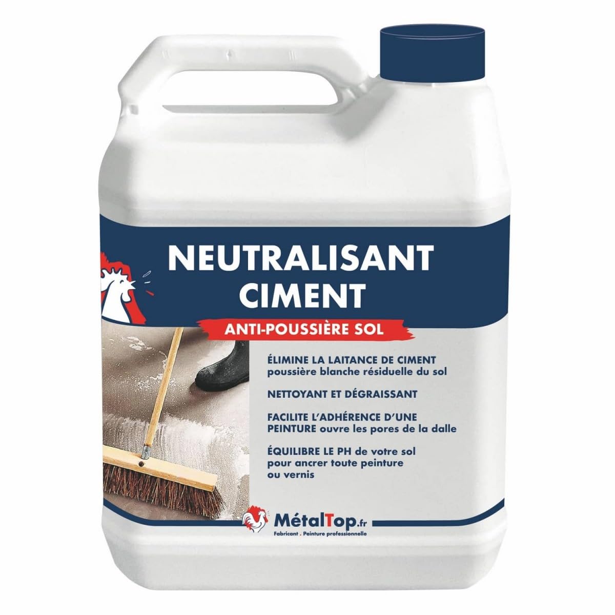Metaltop - Neutralisant Ciment - 5 L - Dérochant et nettoyant pour sols béton avant peinture