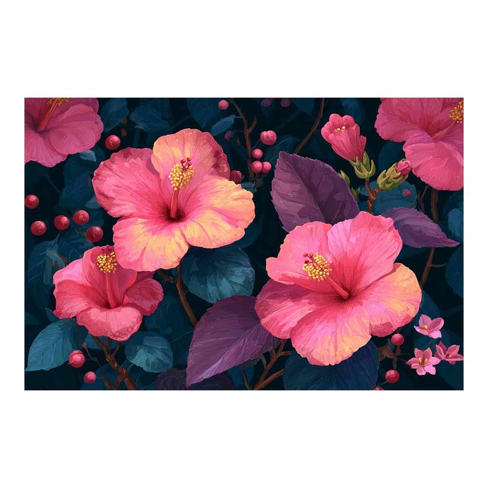 Hoqiu Multicolor Flower Posters Pink Hibiscus Painting Modern Canvas Wall Art, Decorative Paintings, Canvas Painting Wall Art For Home Decor.(Multicolor)-80X120cm Unframed