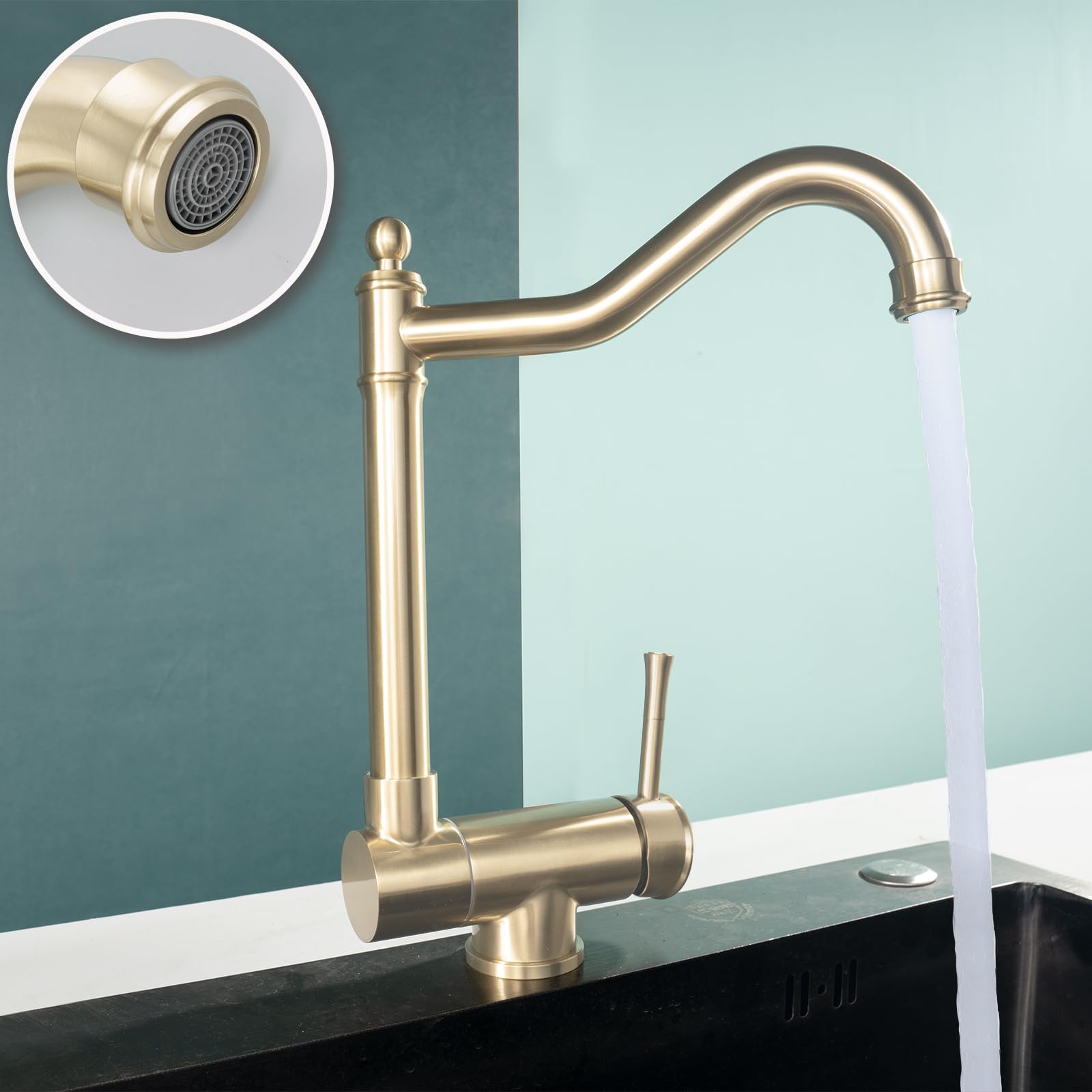 Rubinetto Cucina Abbattibile Stile Antico Dorato Miscelatore Cucina Abbattibile Oro Retro Rubinetto Lavello Pieghevole Sottofinestra