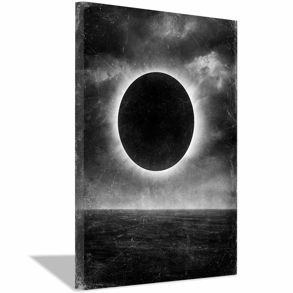 HOQIU Grey Wall Art Grunge Eclipses Seascape prints for walls, canvas wall art, for Living Room Bedroom Bathroom Home Office Wall Decoration(Multicolor)-70x100cm Framed