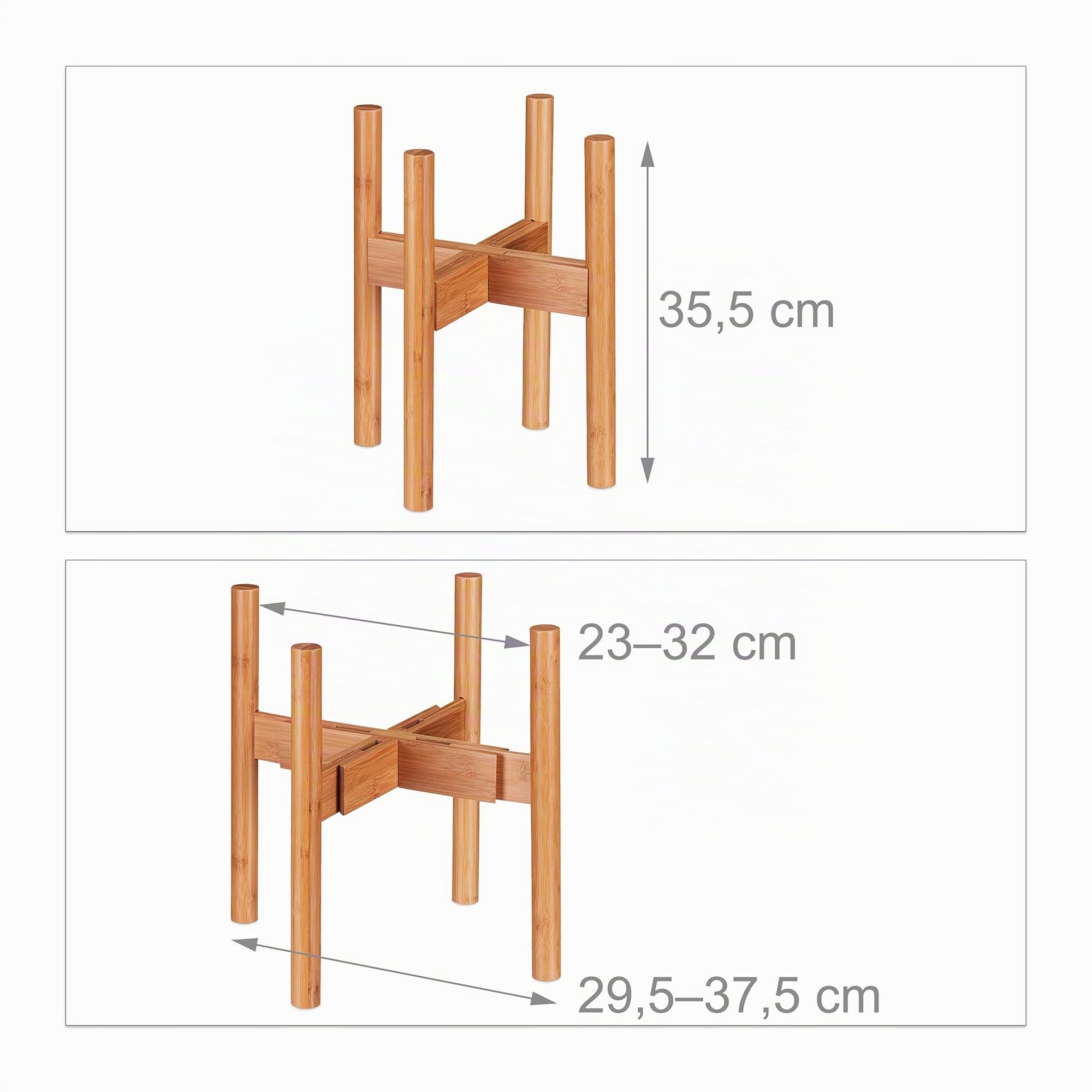 Relaxdays Soporte Macetas, Pie para Plantas, Hasta 32 cm, Patas Macetero, Ajustable, Bambú, 1 Ud., 35,5 cm, Marrón Claro