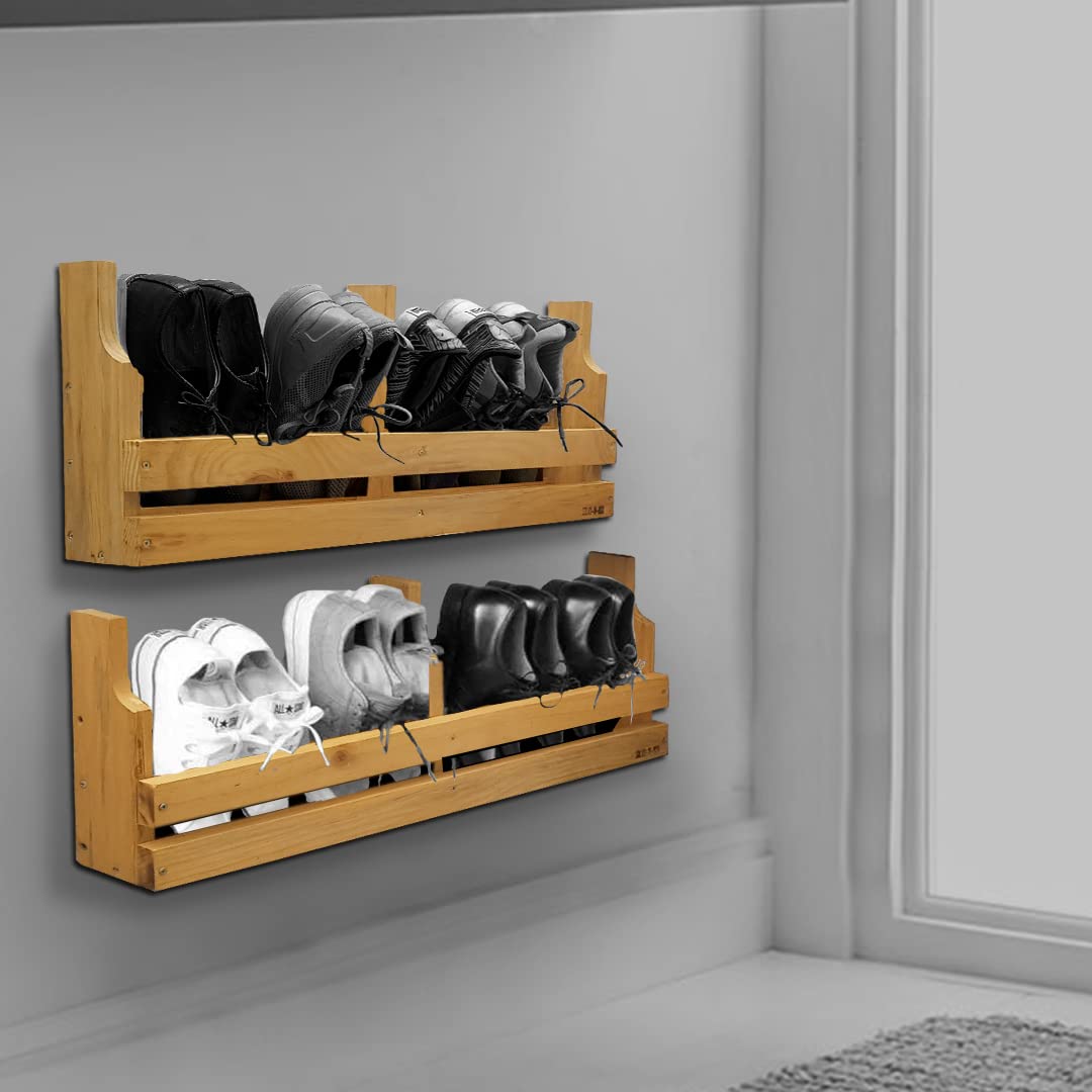 SOLVD-IN-BOX Shoe Stand Wooden Wall Mounted Shoe Rack Multi-Purpose Shoe Rack Vertical Wall Mounted ShoeRack Stand Shelves Shoe Cabinet Multiuse Storage Shoe Slipper Rack For Footwear, Magazine