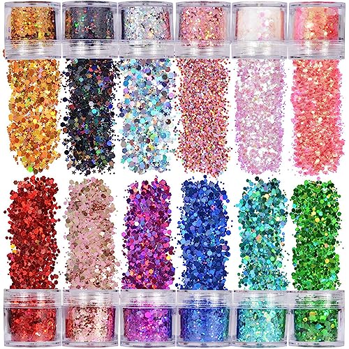 Veroa 12 Colors Make Face Body and Hair Glitter at The Festival,Chunky Glitter for Festivals Parties