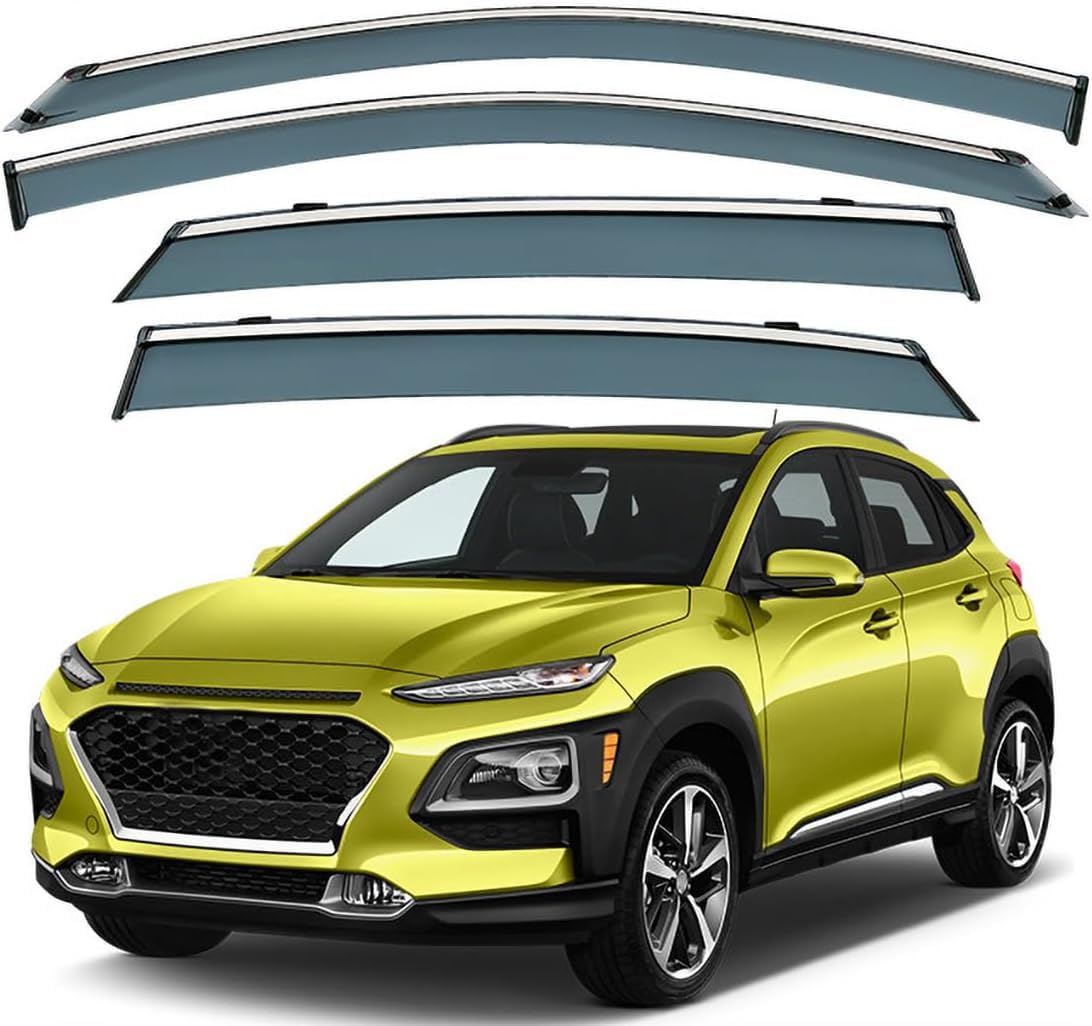 FengXH Window Deflectors for Hyundai Kona OS 2018-2023 - 4pc Smoke Tint, Waterproof, Noise Reducing.