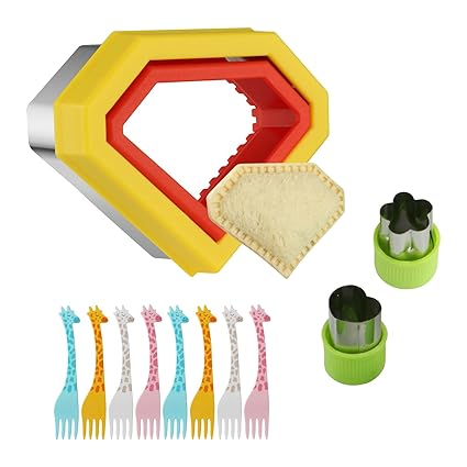 Sandwich Cutter for Kids, Sandwich Cutter and Sealer Set with 8 Pcs Cute Fruit Forks & 2 Pcs Vegetable Cutters, DIY Sandwich Press for Lunchbox and Bento Box of Children Boys Girls (Diamond)