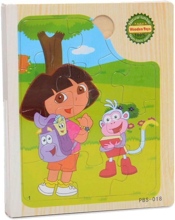 Caszel 66 Piece Cartoon Figure Wood Jigsaw Puzzle Story Book for Age 1-6 Years Old Little Kids Early Learning Toy Parent-child Game Wooden Book - Dora,6 Page