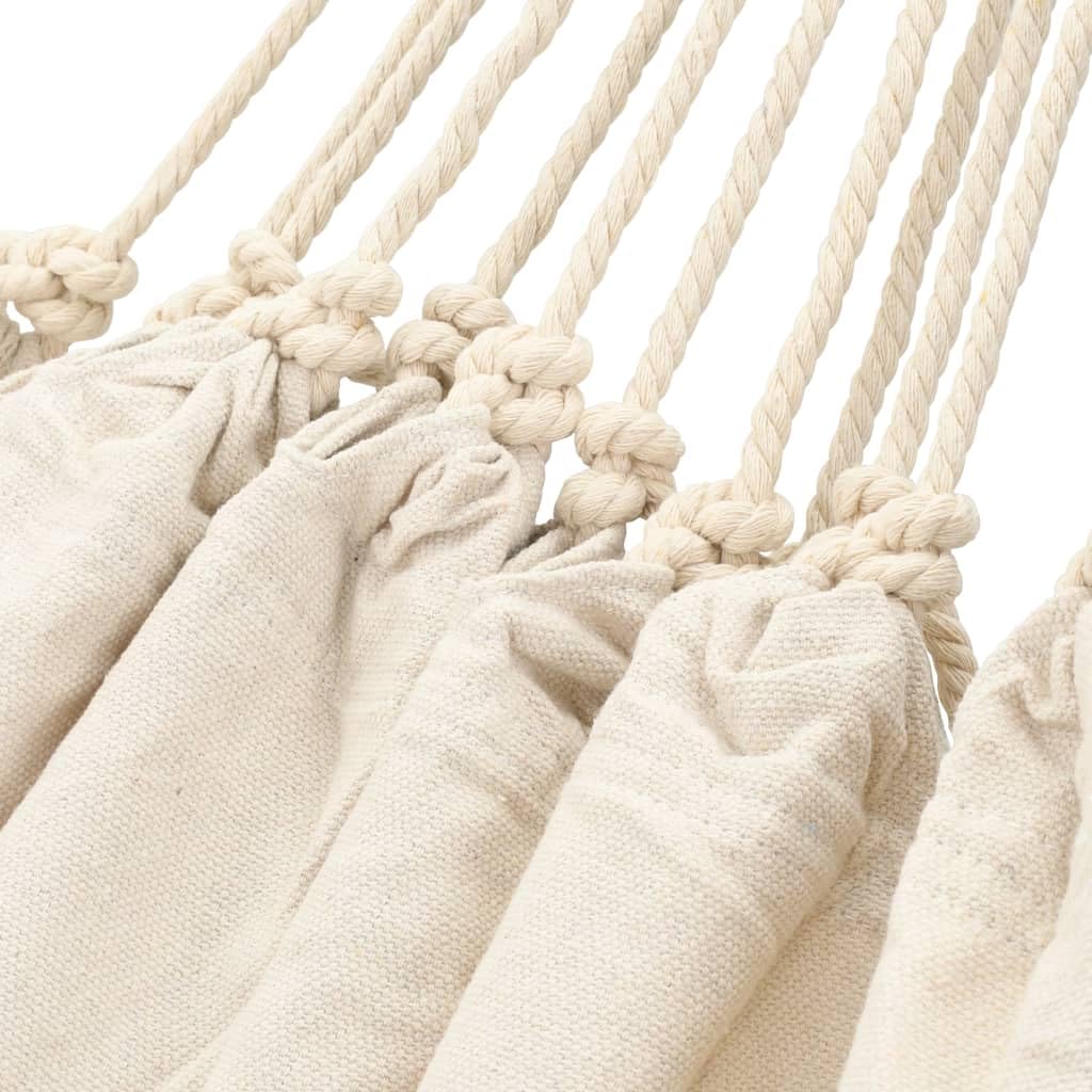 Hängematte 260x150 cm Creme Baumwolle Polyester Doppelhängematte für 2 Personen mit Spreizstab Gestell Befestigung für Garten Balkon Terrasse Outdoor Entspannung