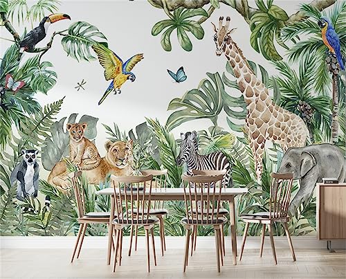 Fondo De Pantalla De Bosque De Línea Blanca Negra Europea Personalizada Para El Fondo De Pantalla Del Mural Del Bosque Tropical Tropical Animal 3D Comedor Del Sudeste Asiático 250Cm(W)×175Cm(H)