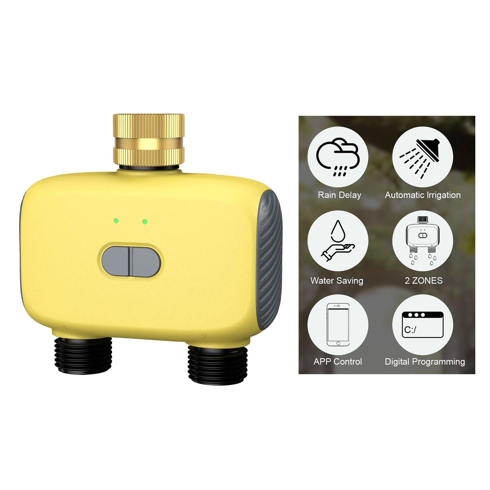 Timer automatico per irrigazione a prova di intemperie, per irrigazione efficiente dei prati da giardino con doppia uscita Controllo app Timer automatico per giardino esterno