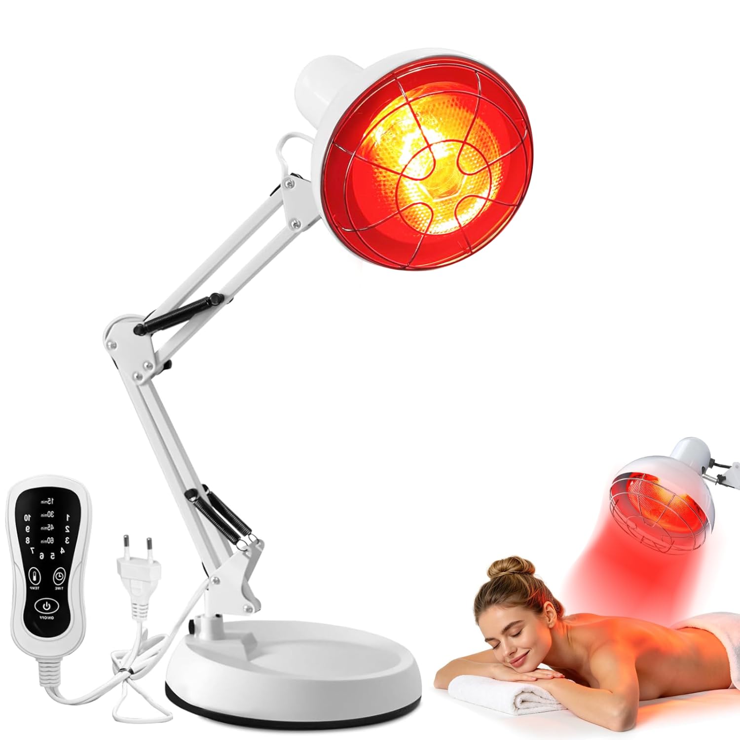 Rotlichtlampe Infrarotlampe Wärmelampe 150 Watt – Infrarotlicht Rotlicht Lampe zur Schmerzlinderung & Therapie, Infrarot Wärmelampe mit Timer für Gesicht, Verstellbare Red Light Therapy Infrared Lamp