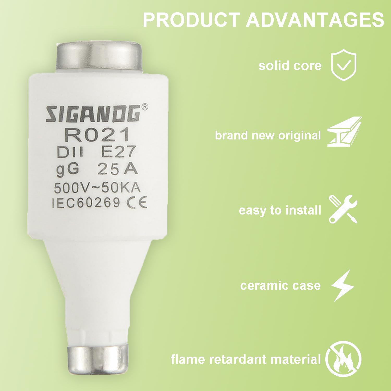 SIGANDG 25A DII E27 R021 Spiral Ceramic Fuses gG Diazed Fuse Links 500VAC for Cable and Line Protection (Pack of 10) - Image 4