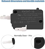 Vista 2 de KW3AT-16 Interruptor de puerta de horno microondas, pieza de repuesto, 16A 125250V, compatible con KW3A, KW3A-16 (1 paquete normalmente cerrado)