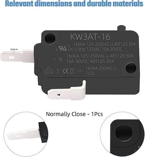 Miniatura 2 de KW3AT-16 Interruptor de puerta de horno microondas, pieza de repuesto, 16A 125250V, compatible con KW3A, KW3A-16 (1 paquete normalmente cerrado)