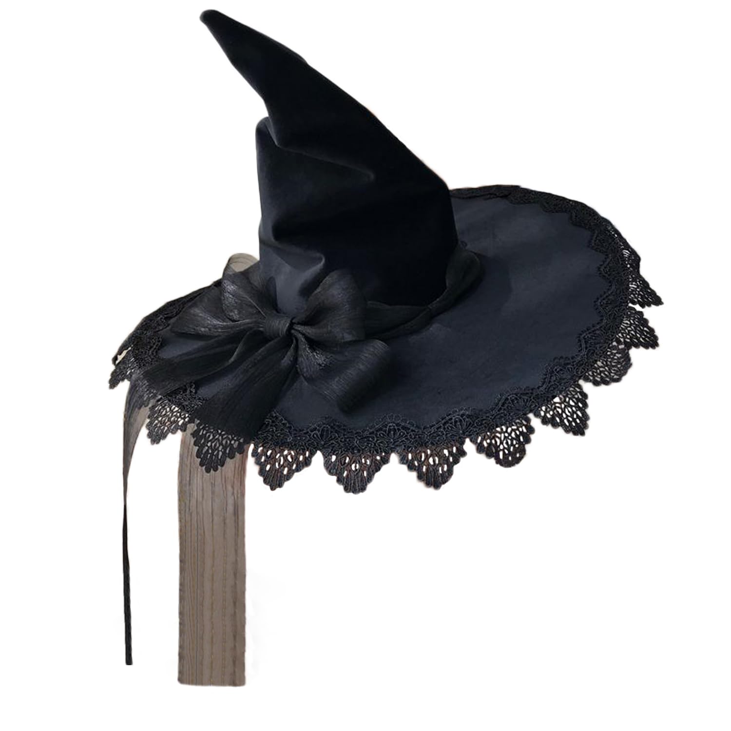 ITODA Halloween Black Witch Hat with Bowknot Gothic Wizard Hat Wide Brim Pointed Hats Witches Fancy Dress Hats for Halloween Cosplay Fancy Dress Party