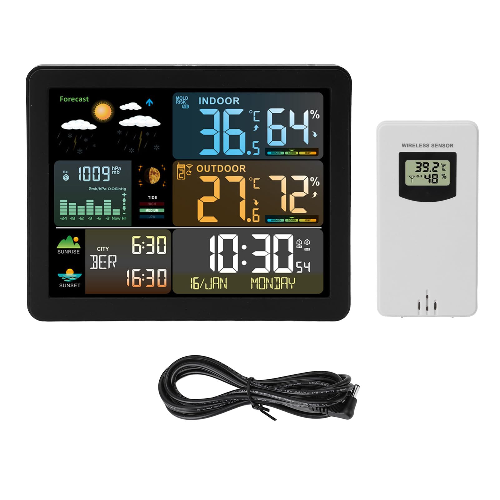 Asixxsix Drahtlose Wetterstation, Innen-Außenthermometer mit 6 Wettervorhersagen, Luftdrucktrends, Temperatur- und Luftfeuchtigkeitsaufzeichnungen für Zuhause, Wohnzimmer, Babyzimmer,