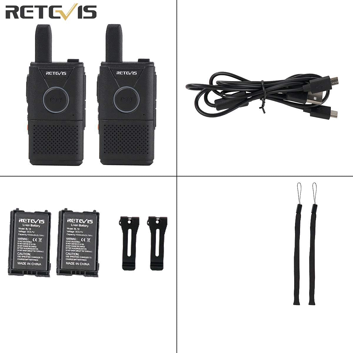 Retevis RT618 Walkie Talkie, PMR446 Senza Licenza 1000 mAh Walkie Talkies Ricaricabili, Ultra-Sottile Doppio PTT Ricetrasmittenti Portatile Mini USB Walkie Talkie (Nero, 1 Coppia)