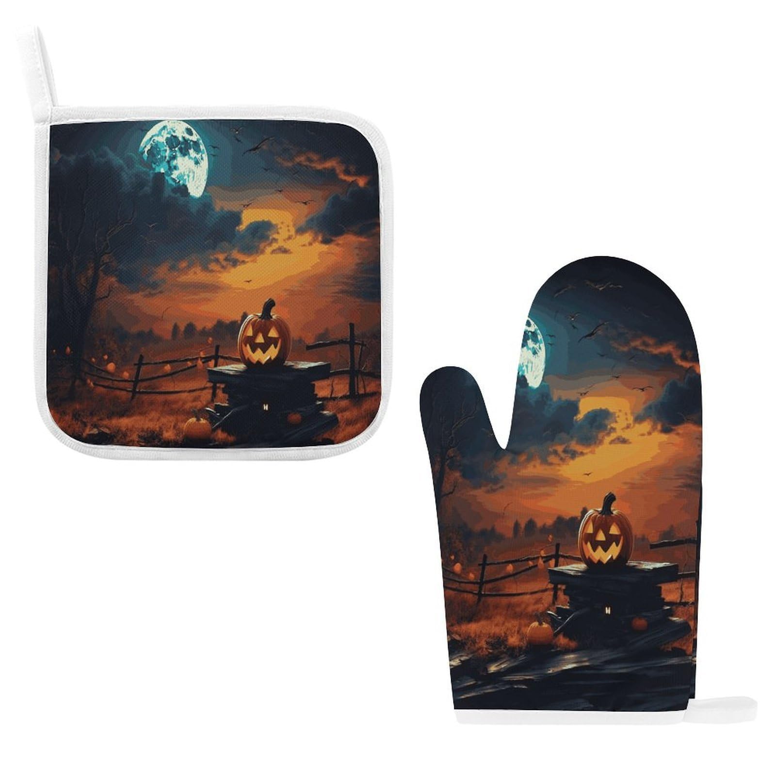 Btcowzrv Style Halloween Night Sky Oven Mitts And Pot Holders 2Pcs Set