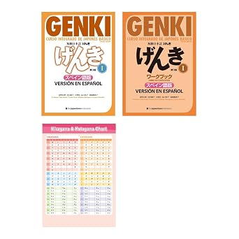 GENKI 1 Textbook and Workbook Spanish Version 3rd Edition , Hiragana Katakana and Useful Words Chart