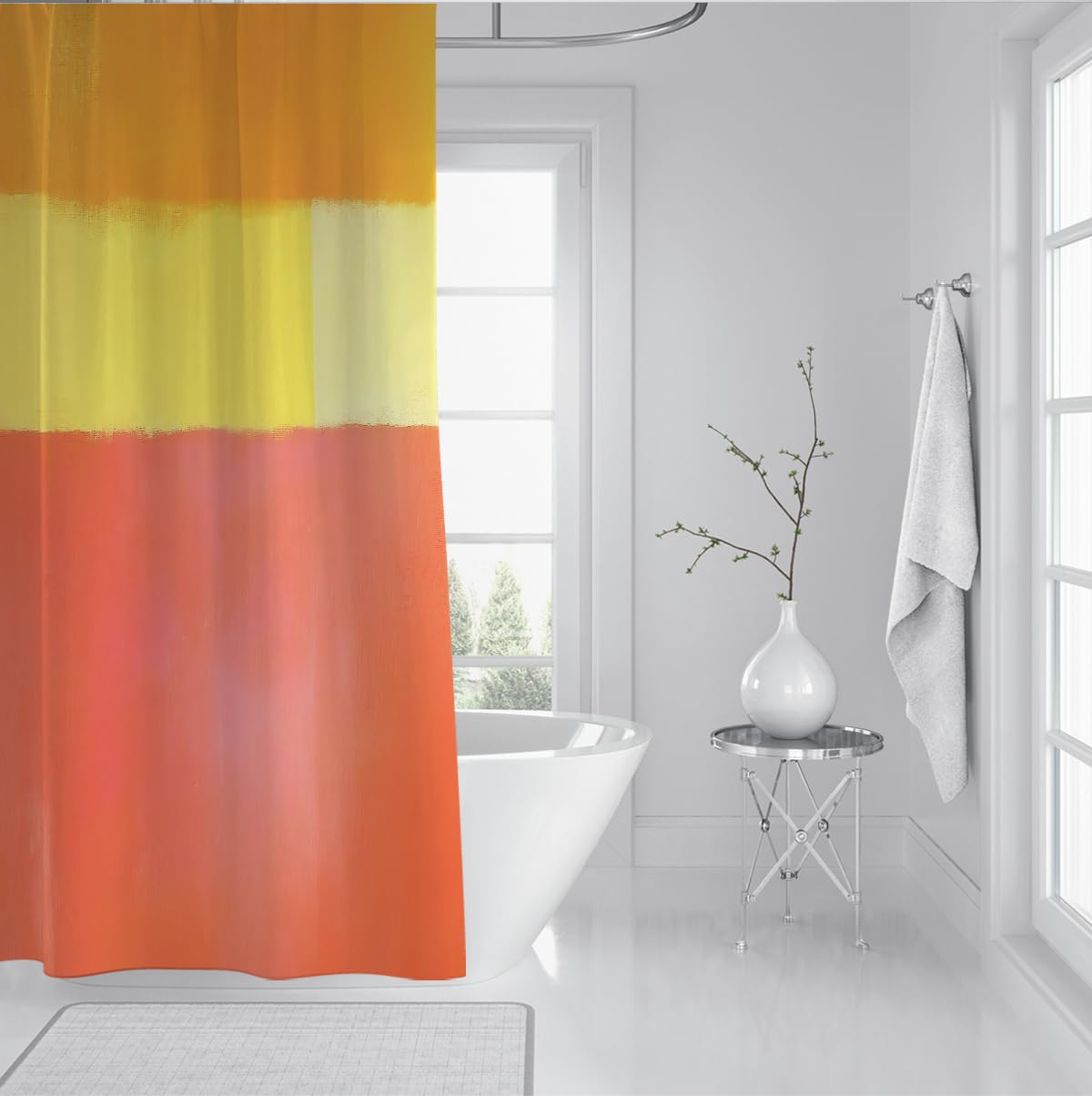 Rideaux de Douche de Champ Couleur Abstraite, Orange Chaud, Jaune Rouge, Tissu de Polyester, Rideaux de Salle de Bain avec Crochets, lavables en Machine, décoration Moderne esthétique 180 x 180 cm