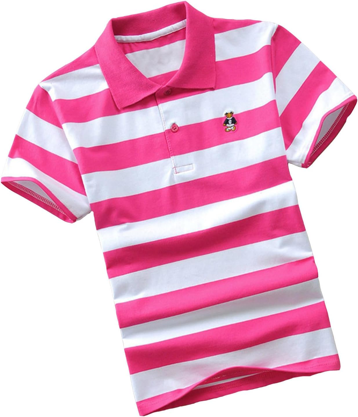Boy's Striped Polo Shirt Short Sleeve Performance Cozy Stretch Golf Shirt Summer Casual Button Closure Uniform Sports Tops