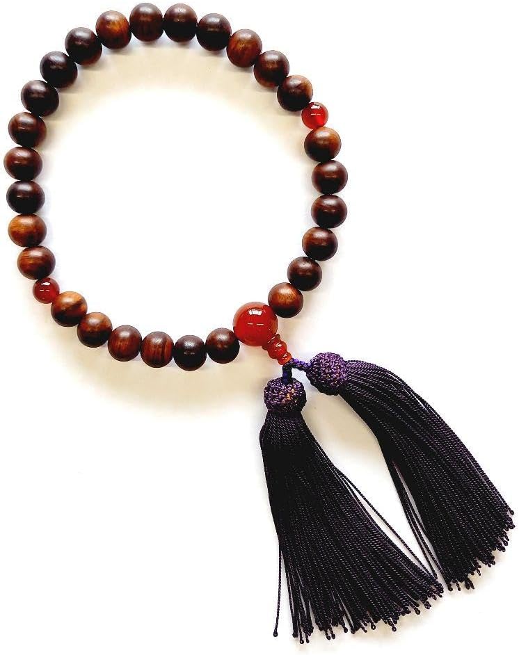 数珠 女性用 緑檀 赤苔瑪瑙仕立 正絹房 | 数珠屋 念珠堂 栴檀 瑪瑙仕立 数珠 紫房