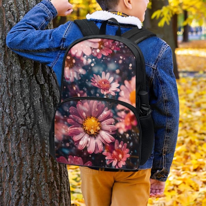17in Daisy Polka Dot Backpack Lightweight Pink Aesthetic Gerbera Flowers Bookbags Travel Picnic School Bag for Children Aged 6-18 for Elementary High School Kids4