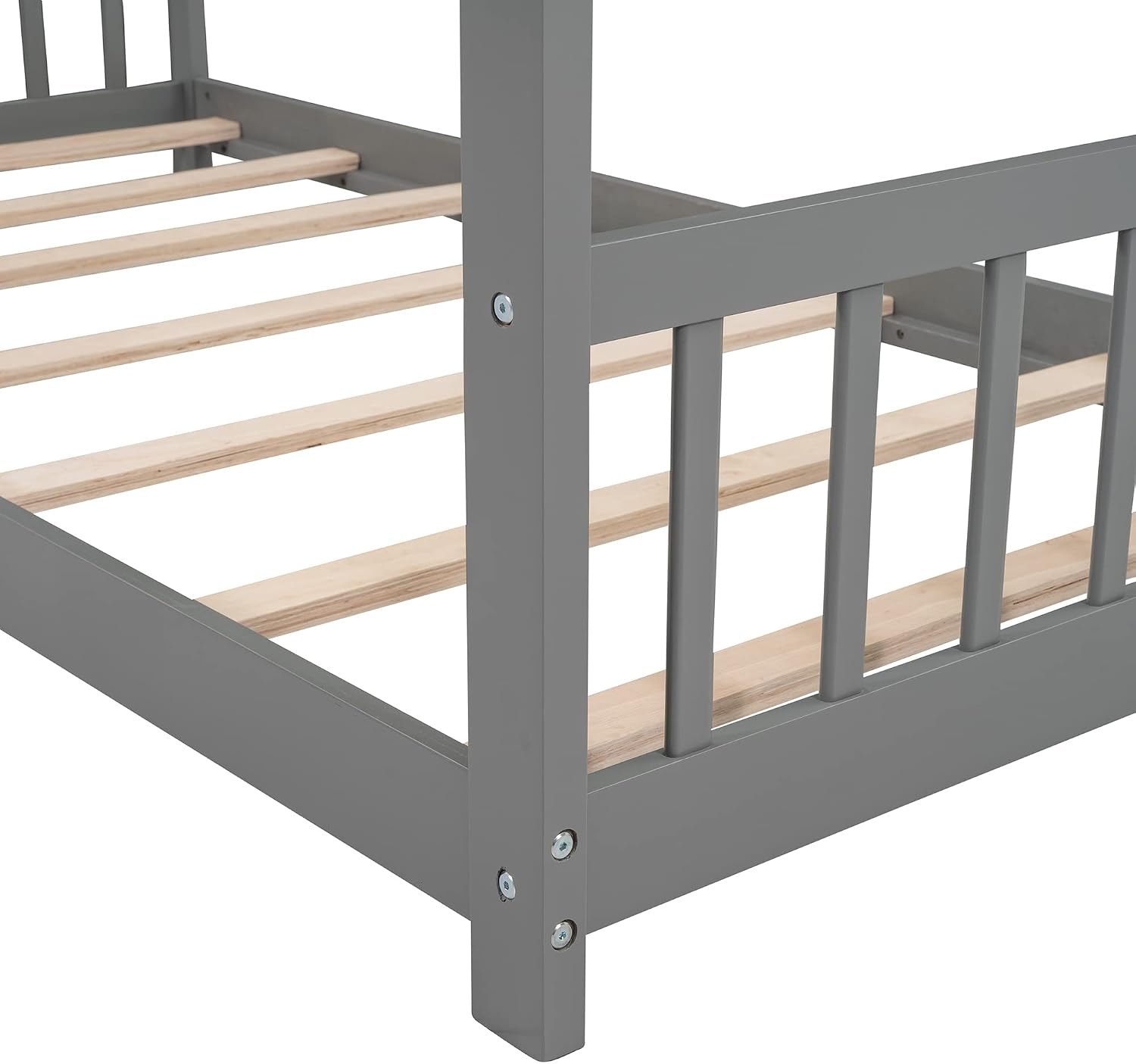 Merax House Bed wooden slats and side rail detail
