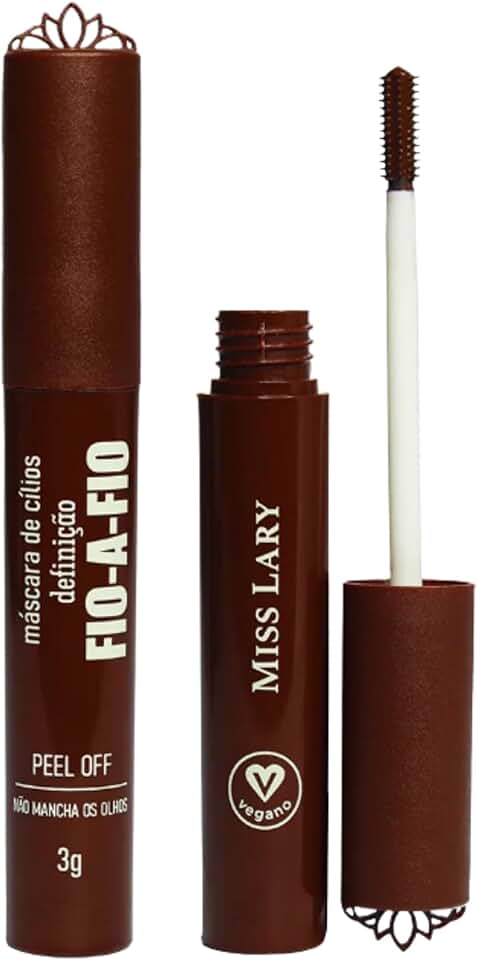 Máscara de Cílios, Marrom, Fio a Fio, Peel Off, Efeito Alongamento, Longa Duração, Vegana - Maquiagem Miss Lary