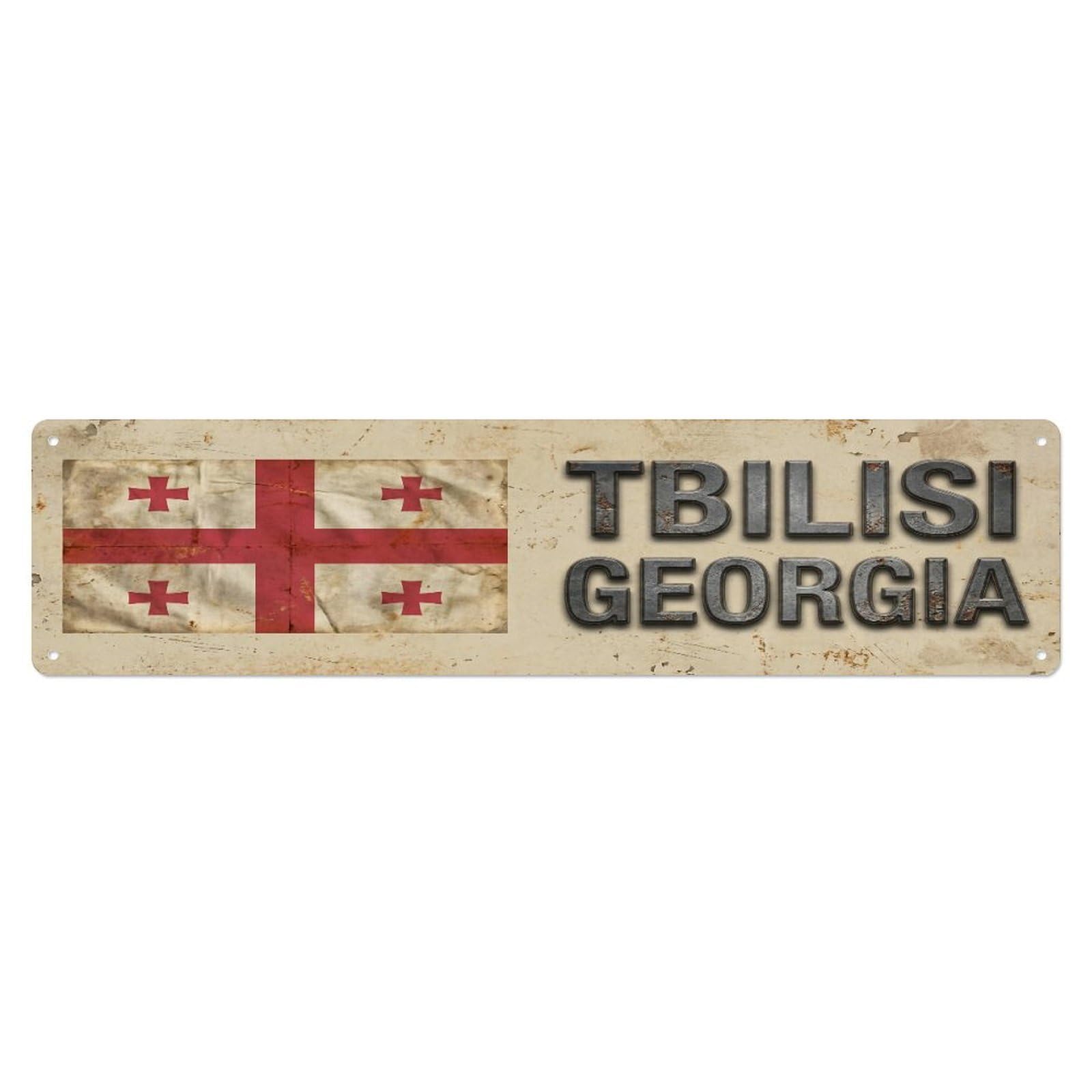 Metal Tin Sign Vintage Tbilisi Georgia Flag Decor Rustic Travel