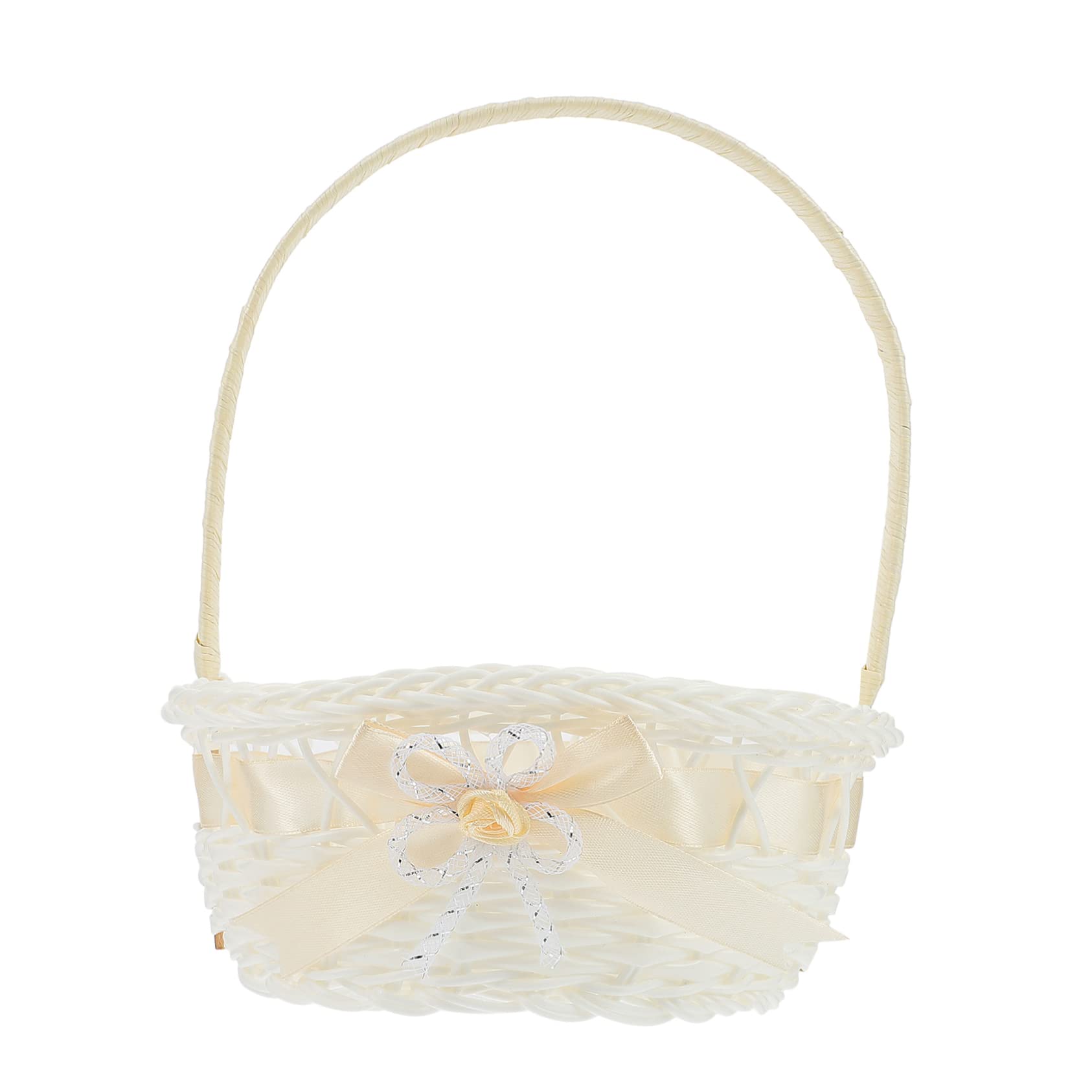 Cabilock Portable Woven Flower Basket with Handle for Flower Arrangements Storage Weddings Picnics Versatile Home Random Bow Design