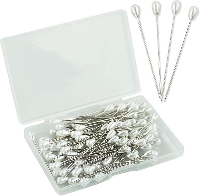 100PCS Teardrop Pearl Sewing Pins, 2inch Straight Hat Pins Corsage Pins Wedding Bouquet Pins with Box for DIY Crafts Jewelry Making Wedding Flower Decorations