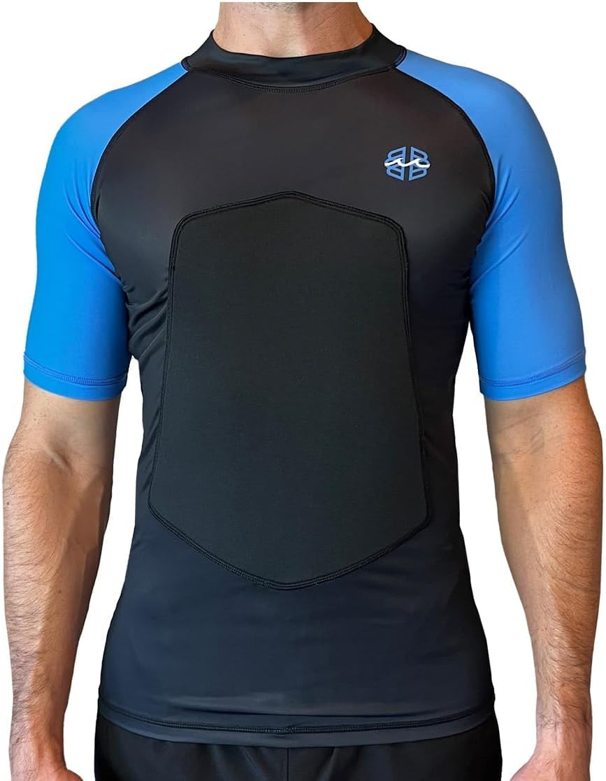 RIBBY SPF 50+ 5mm Padded Rash Guard, Black and Blue, Short Sleeve - Image 2