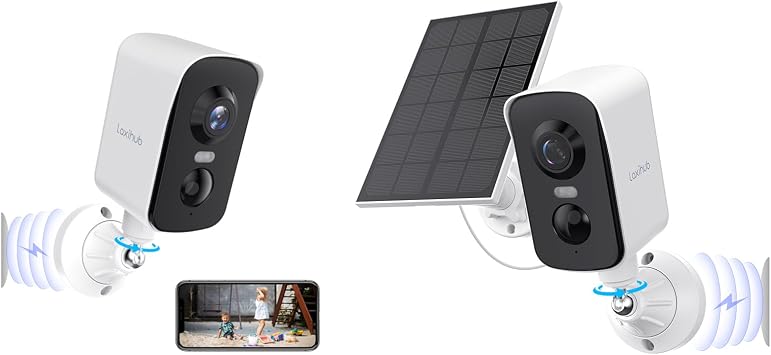 LAXIHUB 2 Pack 2K/3MP Wireless Security Camera Indoor Outdoor Magnetic Battery Camera+ Solar Powered Outdoor Pan Camera