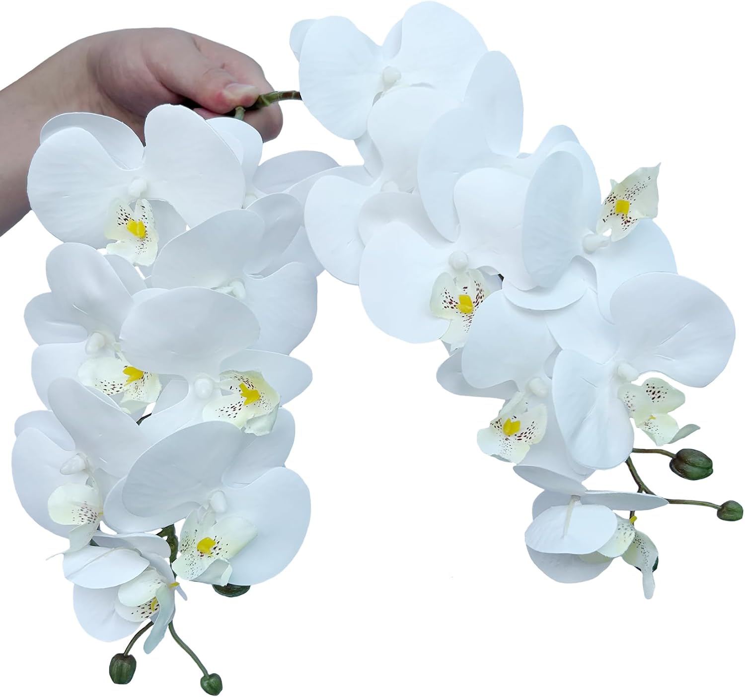 FagusHome 8 Pcs Artificial Phalaenopsis Flowers 32 Inch Artificial Orchid Flowers Fake Flowers Stem Plants for Home Décor (White)