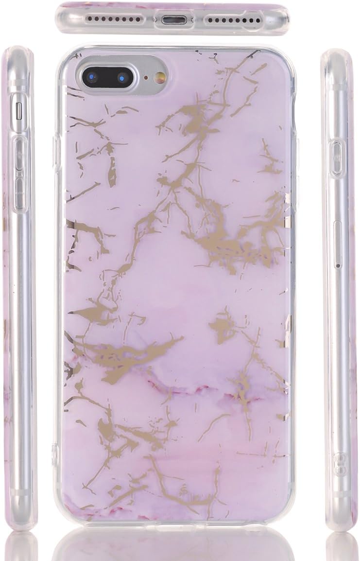 SPEVERT iPhone 7 Plus Case,iPhone 8 Plus Case,Marble Pattern Hybrid Hard Back Soft TPU Raised Edge Ultra-Thin Shock Absorption Protective Case for iPhone 7 Plus/iPhone 8 Plus - Purple