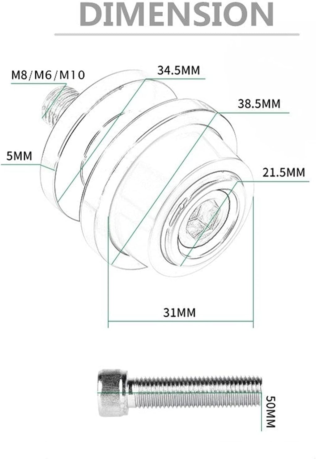 CNC Aluminum 10MM Stand Screws Motorcycle Swingarm Slider Spools for KYMCO CK150 2020 2019 2018 2017 Swing Arm Bracket Screw (Color : OneColor)