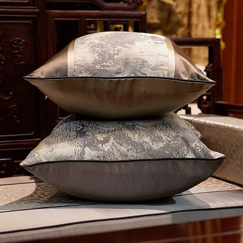 Miniatura 6 de Cojín decorativo Avigers de 18 x 18 pulgadas, estilo chino, gris, salpicaduras de tinta, entramado con borla, fundas de cojines, fundas de cojines