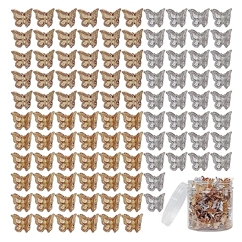 100 Pieces Assorted Color Butterfly Hair Clips, Beautiful Mini Butterfly Hair Clips Hair Accessories for Women and Girls (Gold, silver, copper)